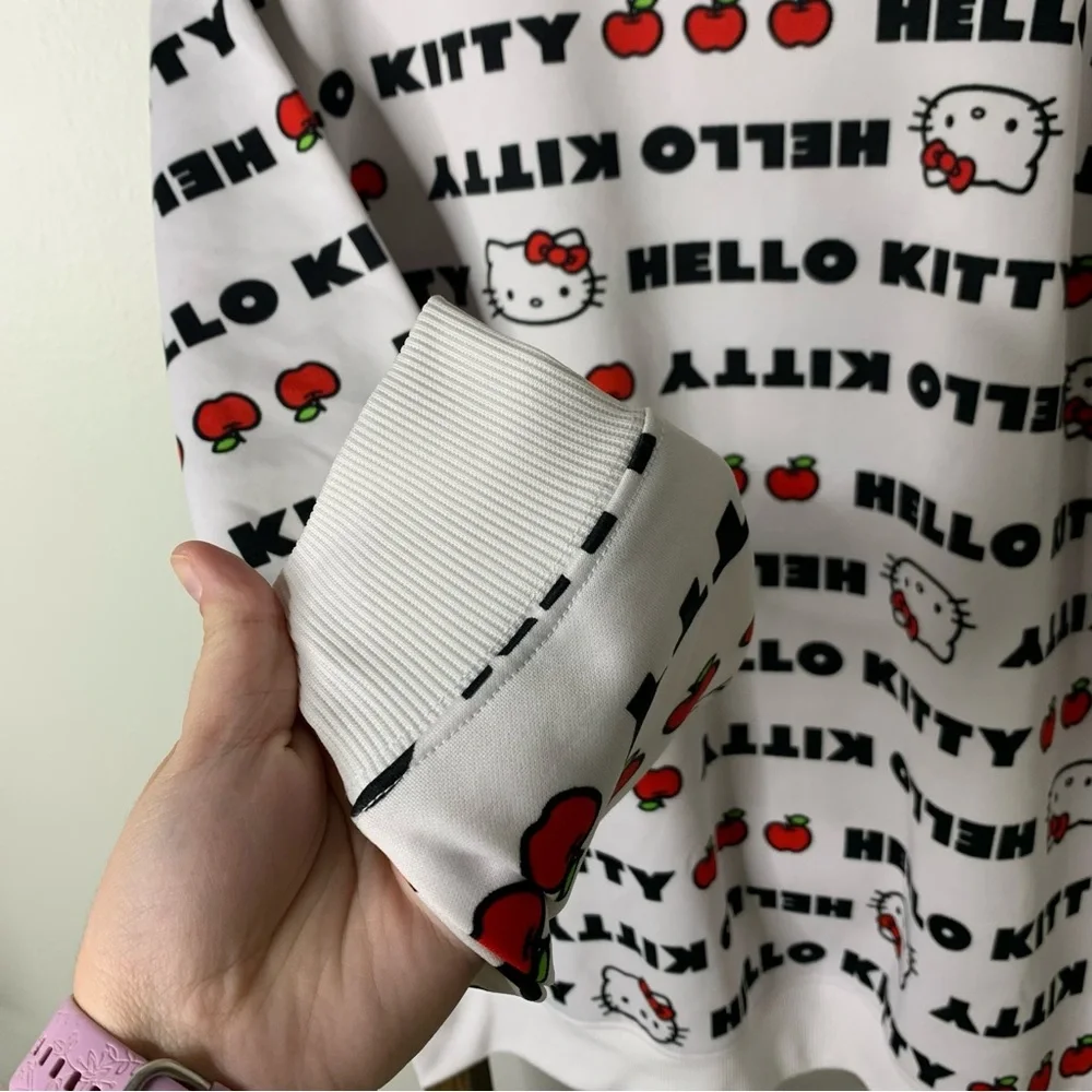 Hello Kitty Repeat Text Women's White Crew Neck Long Sleeve Sweatshirt L - Picture 4 of 8